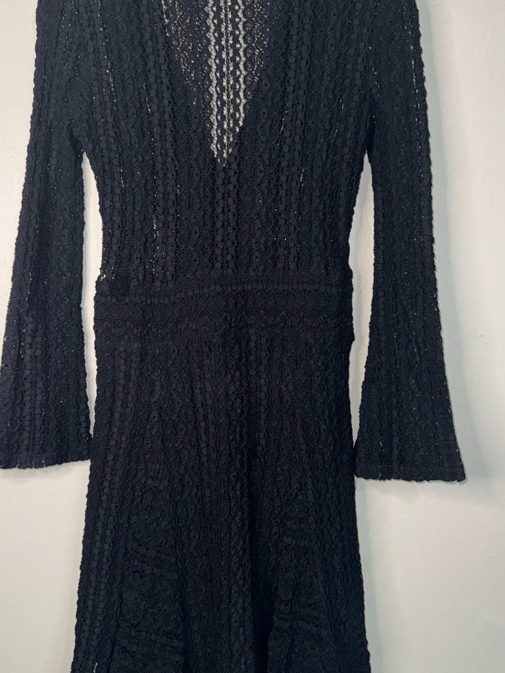 IRO Black Lace V-Neck Long Sleeve Fit-and-Flare Dress - Picture 15 of 16